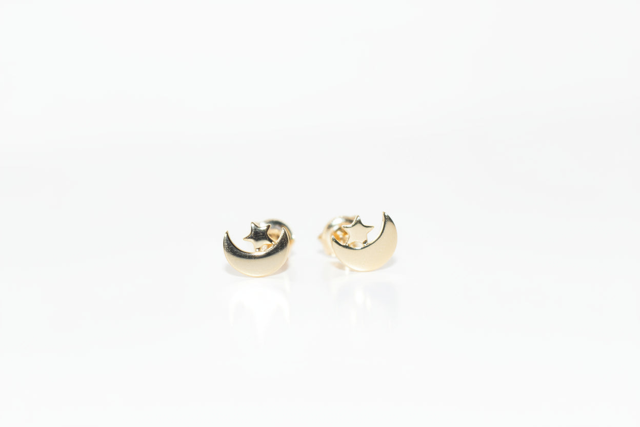 Stars and Moon Stud Earrings | 10k Solid Gold